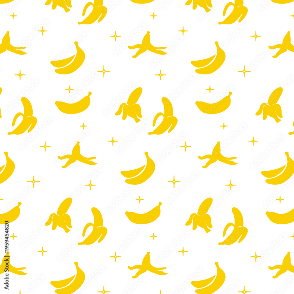 Obraz premium peeled banana and banana fruit silhouettes seamless pattern