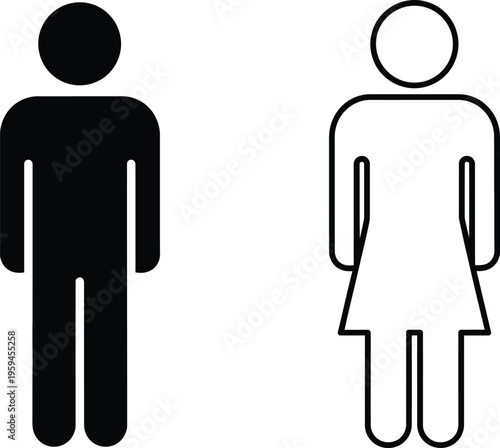 A minimalist representation of a male and female figure side by side as simple vector icons Vector