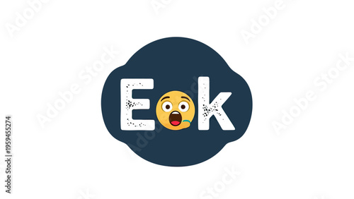 A stylized logo features "Eok" with a shocked face emoji on dark blue shape