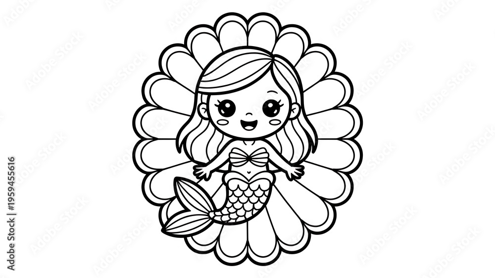 Fototapeta premium Cute Mermaid Coloring Page Outline graphic