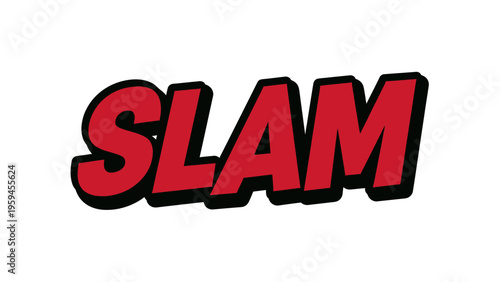 Bold red "SLAM" text with black outline on a white background. Comic book style