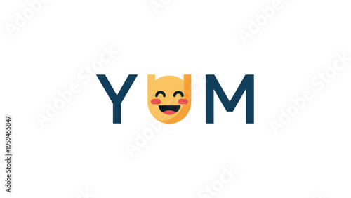 A simple "YUM" graphic with a smiley face in place of the "U," on a white backdrop