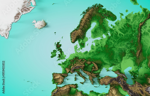 Europe Physical Relief Map - 3D rendering