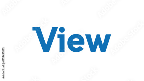 Blue word "View" is centered on a white background, in a bold sans-serif font