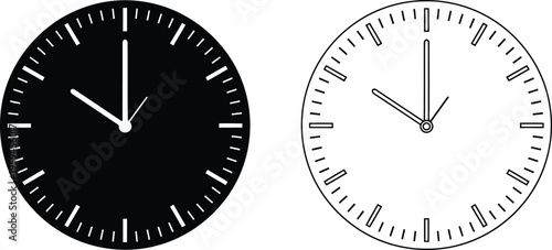 A comparison of two minimalist clock icons one in solid black and one in a simple white outline Vector