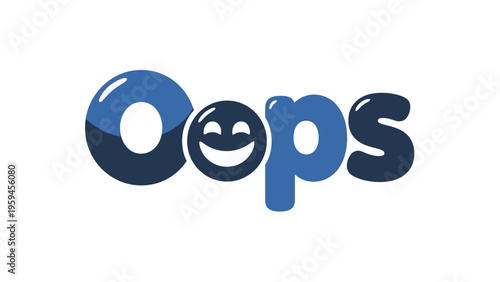 A playful "Oops" graphic with stylized letters and a smiling emoji face