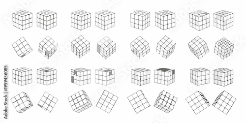 Isometric cube arrangements in various perspectives and deconstructions