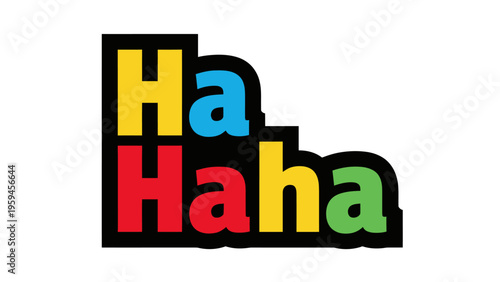 Colorful "Haha" text arranged in a playful stair-step design with each letter in a different color