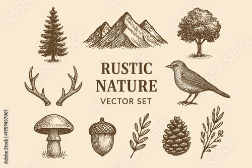 Rustic forest elements, ideal for outdoor brands and naturerelated businesses. Versatile and beautifully designed assets.