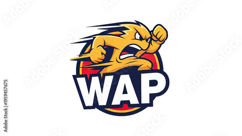 Cartoonish yellow character with speed lines punches forward over text, set within a circle