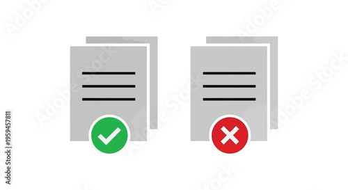 Modern vector design illustrating document approval and rejection with distinct green check and red cross.