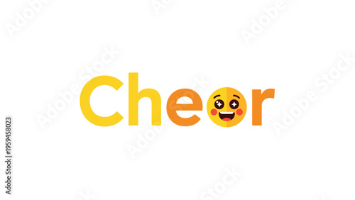 The word "cheer" written with colorful, large letters and a smiley face in the middle