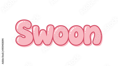 Photos Pink bubble letters spelling Swoon on a white background, glossy effect