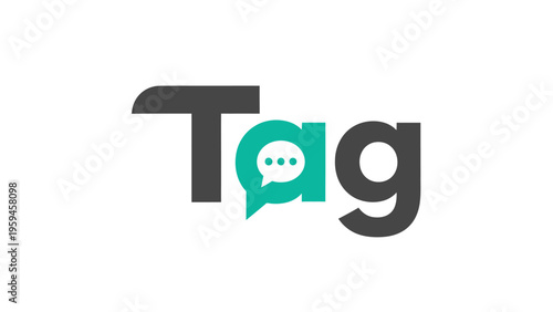 Logo with the word "Tag" with a speech bubble replacing the letter "a
