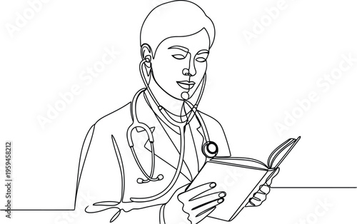 A doctor in a medical setting reviewing patient information