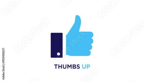 A thumbs-up hand in light blue and dark blue with "THUMBS UP" text below