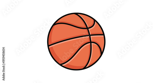 Orange Round Sports Ball With Black Lines Isolated On White Background For Athletic Games And Competitions