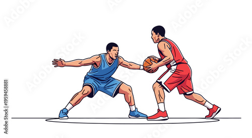 Athletes Competing in Basketball Game One on One Play Action Shot During Sport Competition