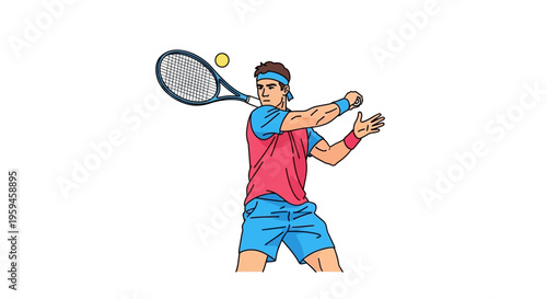 Athletic male player swinging racket to hit small ball during a competitive sport match on court