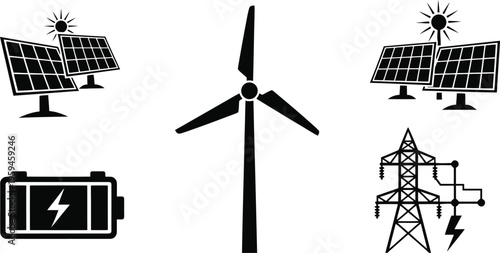 Renewable energy and power distribution icons