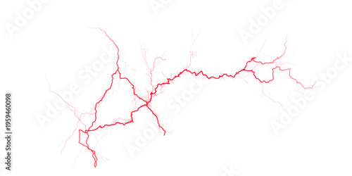 Foto Red lightning strike across a dark black sky creates a powerful electric flash o