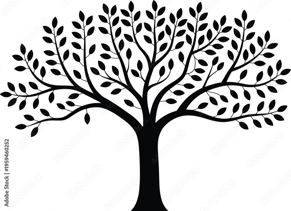 Fototapeta premium Webtree, silhouette, vector, nature, design, art, black, leaves, branches, trunk, forest, abstract, symbol, ecology, illustration, tree silhouette, vector tree, nature design, graphic art, 