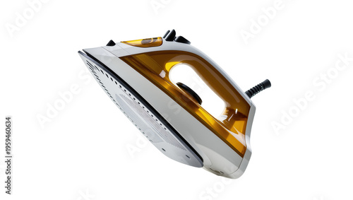 Modern white and gold steam iron for perfect crease-free clothes and laundry care