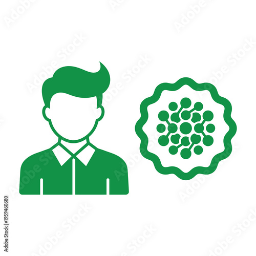 Green iconic man and virus illustration on white background with simple design