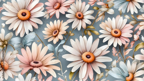 Elegant hand-painted daisy floral pattern with a clean and minimalist aesthetic.