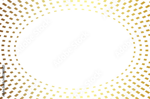 放射状に広がる金色ドットが華やかな高級感を演出する円形フレーム風抽象背景素材・中央余白ありで広告やバナーに最適なデザイン