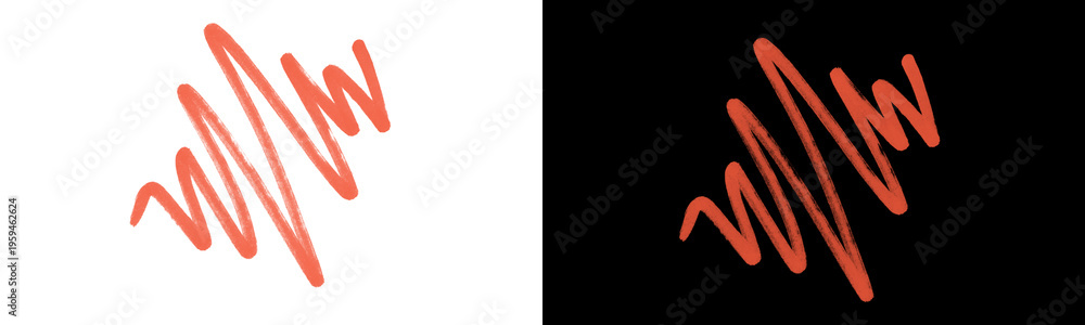 Fototapeta premium Minimal abstract thin red signature scribble line marks on split light dark background with negative space