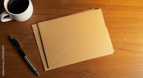 top view of empty card on wooden table with copy space