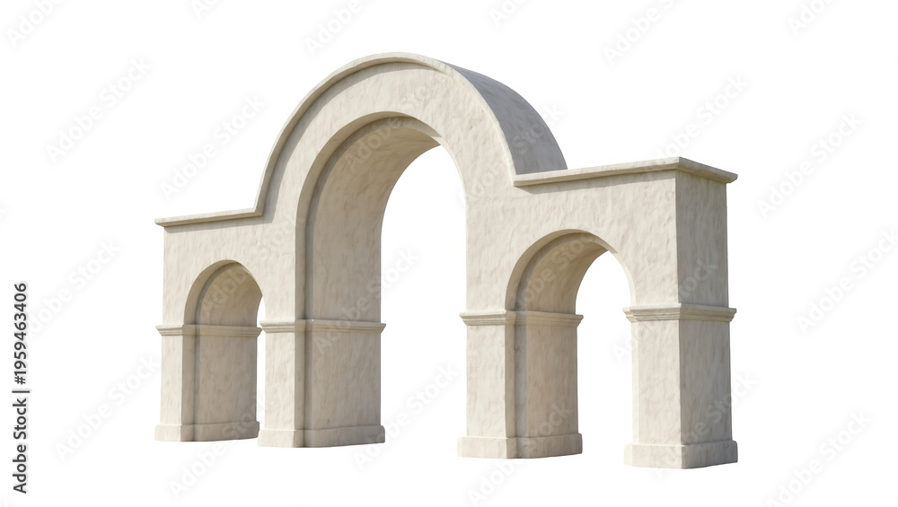 Fototapeta premium Textured stucco archway with three elegant arches, classical architectural building detail