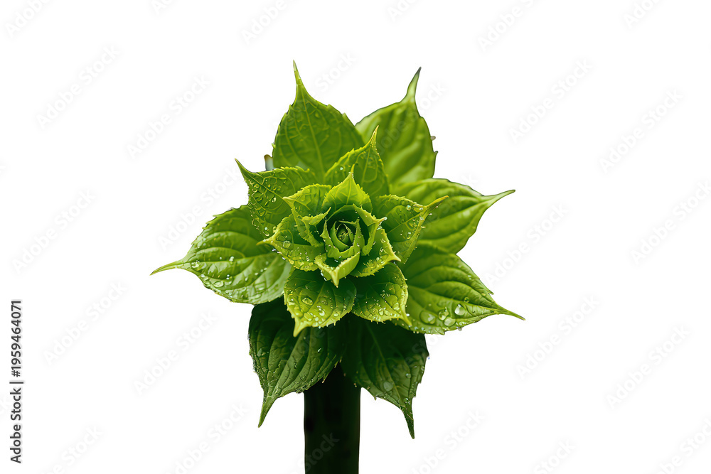 Obraz premium Young green sprout with fresh leaves and water drops, representing growth, new life, nature, and the environment. Transparent background