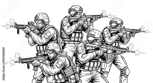 Elite Special Forces Soldiers in Tactical Gear with Assault Rifles