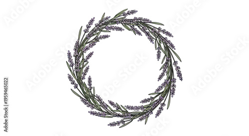 Delicate lavender sprigs form a circular wreath with hints of purple and green