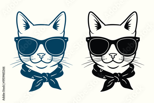 Two cool cats wearing sunglasses and bandanas in a illustration high-quality professional