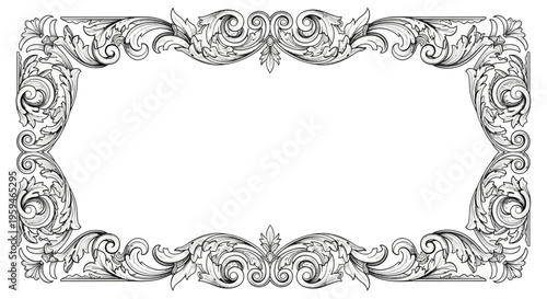 Ornate antique rectangular frame with elaborate scrollwork and floral motifs