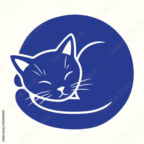 Cute cartoon cat logo, sleeping curled in circle