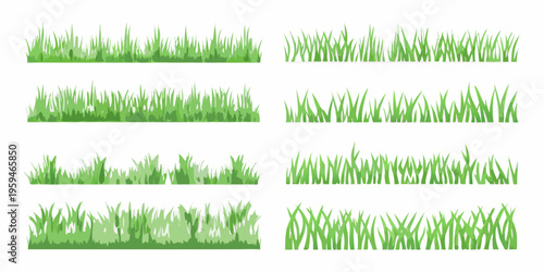 Various arrangements of green grass blades displayed in a grid pattern