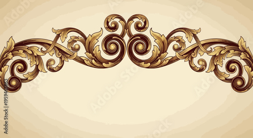 Elegant gold and brown ornamental scrollwork adorns a textured beige background
