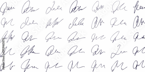 Collection of handwritten signatures in dark blue ink on white paper