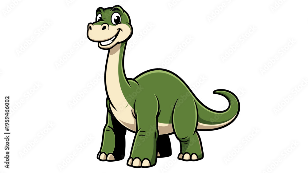 Obraz premium Friendly Green Brontosaurus Dinosaur Cartoon Character Smiling.