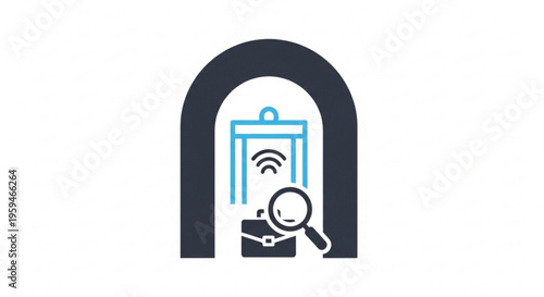 Smart home security system with magnifying glass and briefcase under archway symbolizing investigation and wireless technology