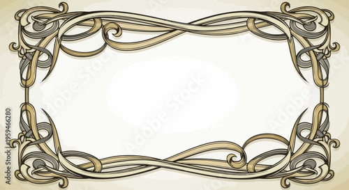 Elegant art nouveau border with swirling tendrils and ornate corners