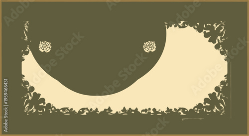 Ornate border with floral motifs and soft curves, on a muted backdrop