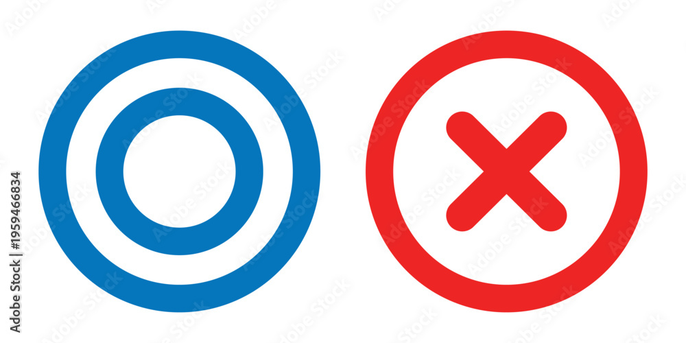 Obraz premium A set of circle and cross icons. Right or wrong answer, success or failure.
