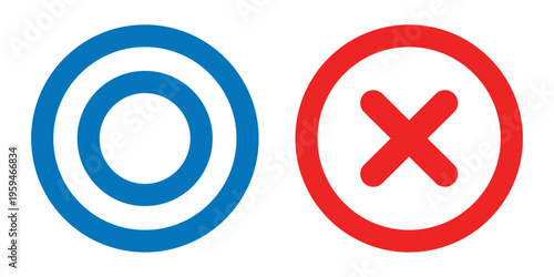 A set of circle and cross icons. Right or wrong answer, success or failure.