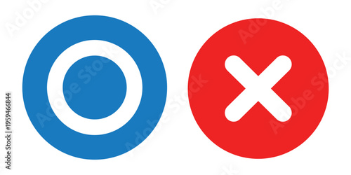 A set of circle and cross icons. Right or wrong answer, success or failure.