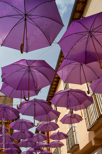 Detail of umbrellas in the town of Brihuega, in the province of Guadalajara, Spain.